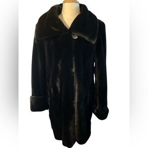 Chocolate Brown Vintage Retro Style Faux Fur Coat pockets & lrg cuff Size Medium